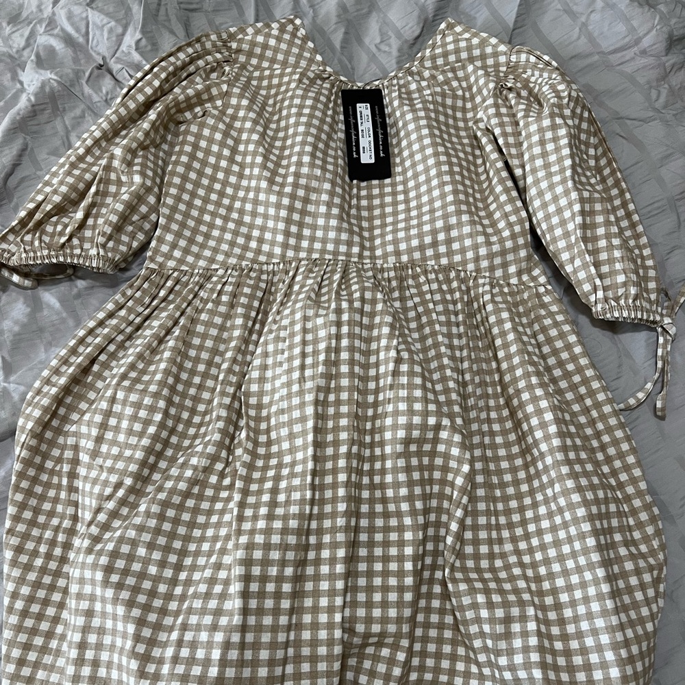 neutral plaid dress